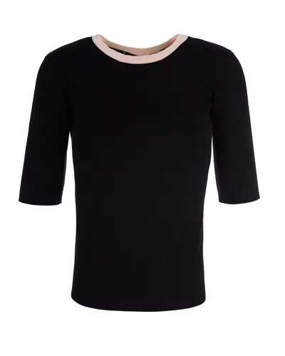 Elisabetta Franchi Viscose-trimmed Crew Neck Sweater In Black