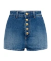 Elisabetta Franchi High Waist Denim Shorts With Button Detailing In Blue