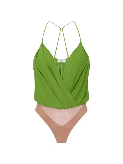 Elisabetta Franchi V-neck Bodysuit In Green