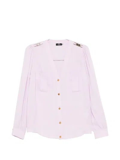Elisabetta Franchi V-neck Button-up Blouse In Pink
