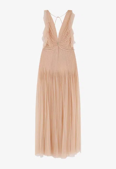 Elisabetta Franchi V-neck Chiffon Gown In Multi