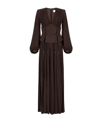 Elisabetta Franchi V-neck Formal Dress In Brown
