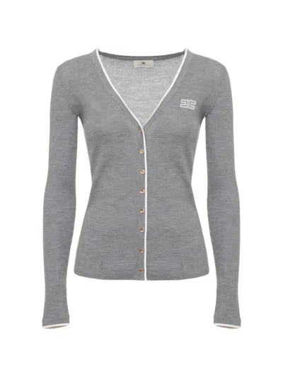 Elisabetta Franchi V-neck Logo-embroidered Cardigan In Grey