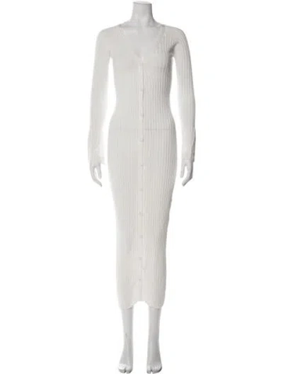 Pre-owned Elisabetta Franchi V-neck Long Dress In White