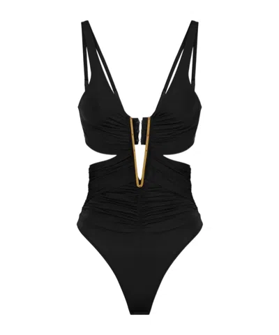 Elisabetta Franchi V-neck Sleeveless Bodysuit In Black