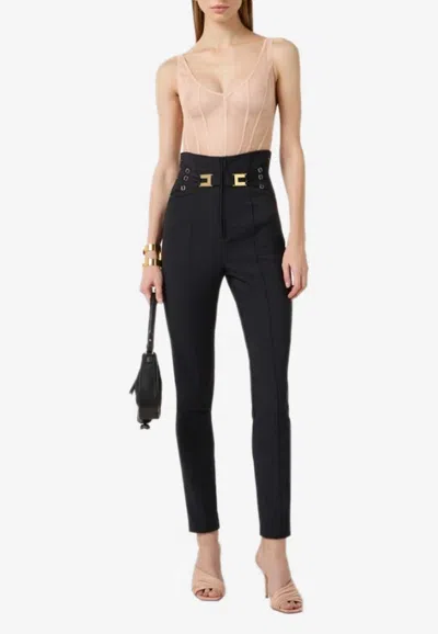 Elisabetta Franchi V-neck Transparent Bodysuit In Sand