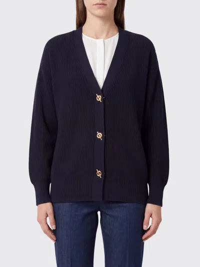 Elisabetta Franchi V-neck Viscose Blend Cardigan With Dropped Shoulders In Blue