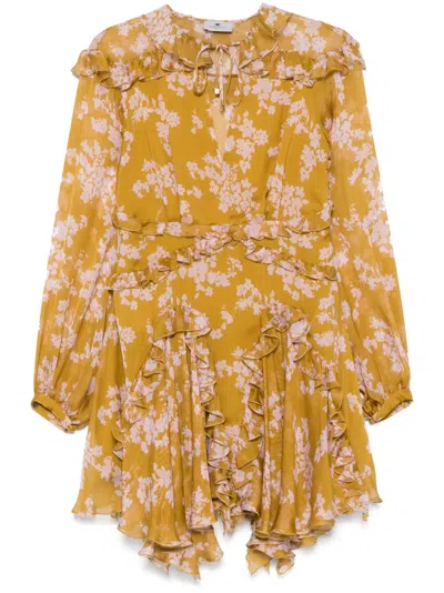 Elisabetta Franchi Voile Printed Mini Dress In 黄色