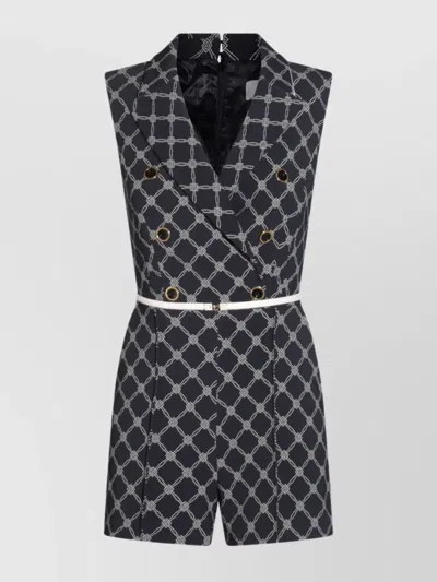 ELISABETTA FRANCHI WAIST BELTED GEOMETRIC PATTERN SLEEVELESS KNITWEAR