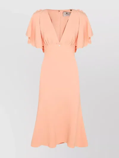 Elisabetta Franchi Waist Fitted Midi Length Scalloped V-neck In Orange