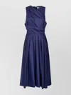 Elisabetta Franchi Waist Fitted Midi Pleated Round Sleeveless In Blue