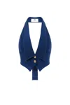 Elisabetta Franchi Blue Tailored Coat With Distinguished V-neckline In Blue