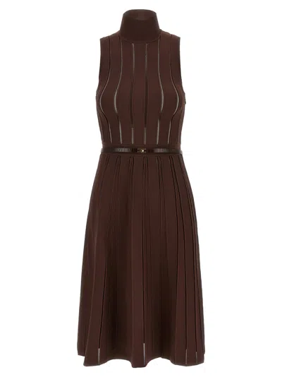 Elisabetta Franchi Weft Dress À Jour In Brown