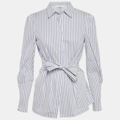 Pre-owned Elisabetta Franchi White & Blue Striped Cotton Tie Detail Shirt S