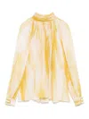 Elisabetta Franchi White And Mustard Yellow Blouse With Mock Neck In White