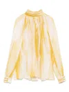 Elisabetta Franchi White And Mustard Yellow Blouse With Mock Neck In White
