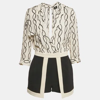 Pre-owned Elisabetta Franchi White Chain Print Crepe Detachable Top Playsuit M