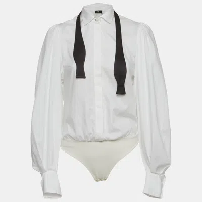 Pre-owned Elisabetta Franchi White Cotton And Nylon Knit Bodysuit Shirt S