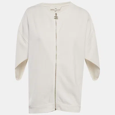 Elisabetta Franchi White Cotton Knit Zip Front Oversized Jacket