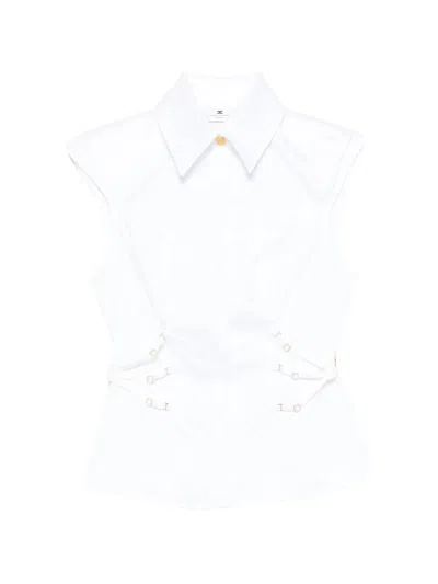 Elisabetta Franchi Shirt Top Fitted Silhouette Cap Sleeves Buckle In White