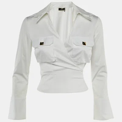Pre-owned Elisabetta Franchi White Cotton Wrap Around Top S