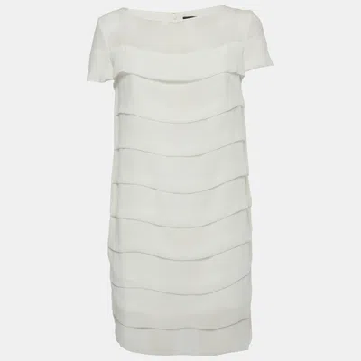 Pre-owned Elisabetta Franchi White Crepe And Chiffon Tiered Mini Dress M