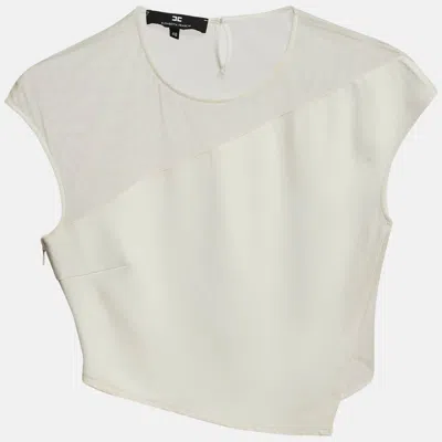Elisabetta Franchi White Crepe And Mesh Crop Top