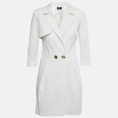 Pre-owned Elisabetta Franchi White Crepe Blazer Dress S