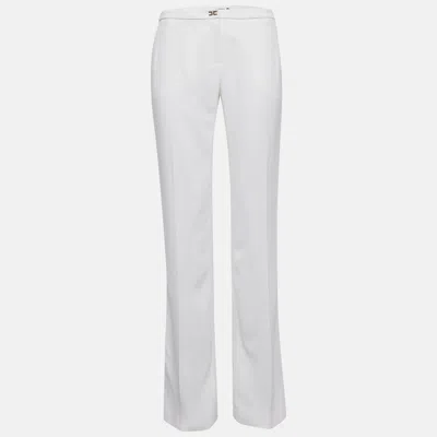 Pre-owned Elisabetta Franchi White Crepe Boot Leg Trousers M