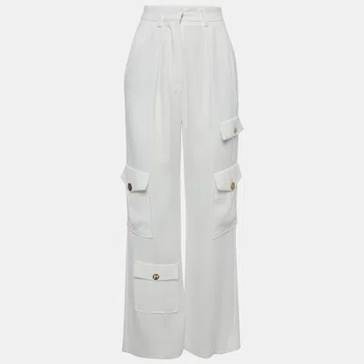 Pre-owned Elisabetta Franchi White Crepe Cargo Pants S