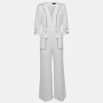 Elisabetta Franchi White Crepe Contrast Trimmed Jumpsuit In Red