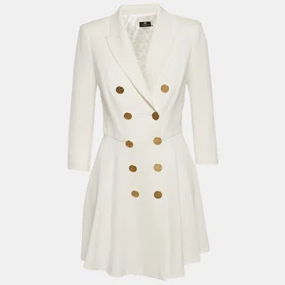 Pre-owned Elisabetta Franchi White Crepe Double Breasted Coat Dress M