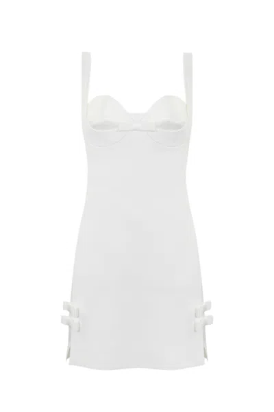 Elisabetta Franchi White Crepe Dress With Bows In Avorio