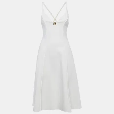 Pre-owned Elisabetta Franchi White Crepe Flared Short Dress S