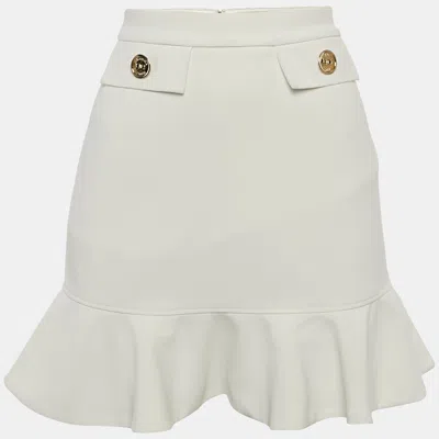 Pre-owned Elisabetta Franchi White Crepe Flounce Mini Skirt S