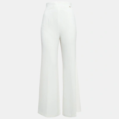 Pre-owned Elisabetta Franchi White Crepe High Waist Wide-leg Trousers S