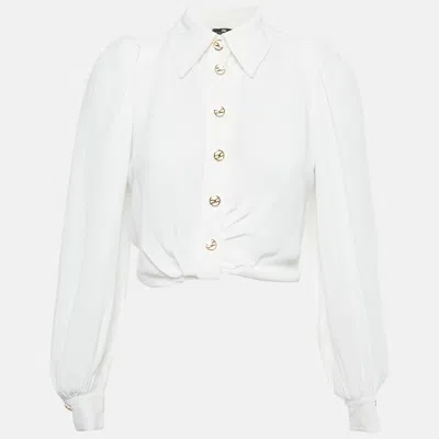 Pre-owned Elisabetta Franchi White Crepe Knot Detail Cropped Blouse S