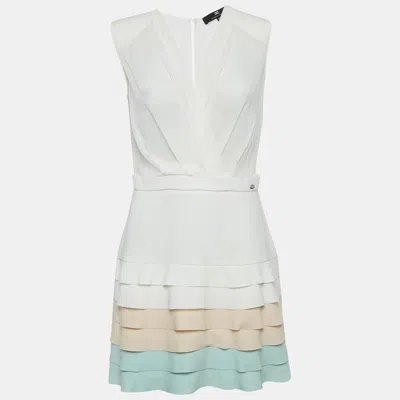 Pre-owned Elisabetta Franchi White Crepe Layered Mini Dress M