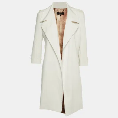 Pre-owned Elisabetta Franchi White Crepe Overcoat L