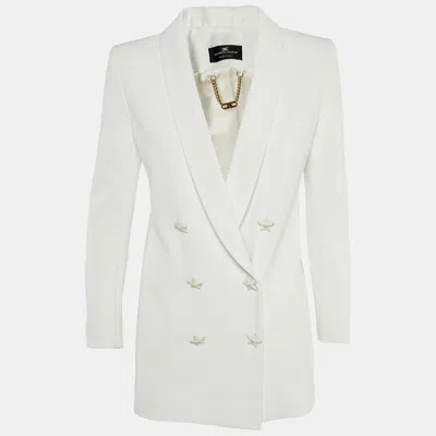 Pre-owned Elisabetta Franchi White Crepe Star Button Detail Double Breasted Blazer M