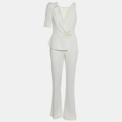 Elisabetta Franchi White Crepe Star Detail Jumpsuit