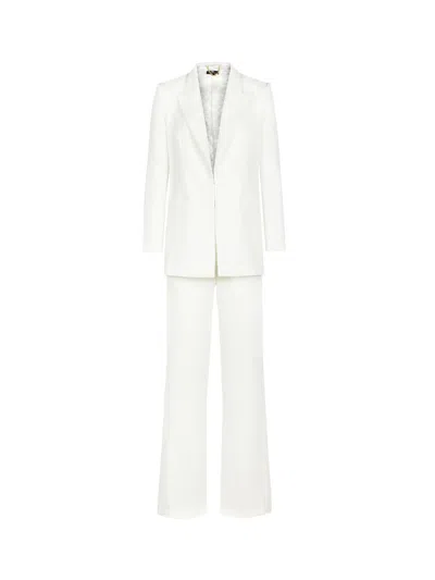 Elisabetta Franchi White Crepe-textured Blazer And Trouser Set For Women