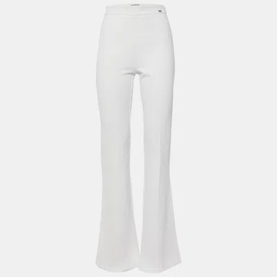 Pre-owned Elisabetta Franchi White Crepe Wide-leg Pants M
