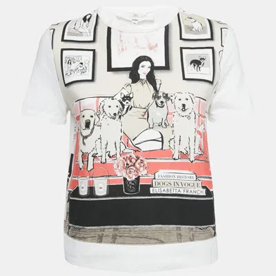 Pre-owned Elisabetta Franchi White Dogs In Vogue Print Cotton And Chiffon T-shirt S