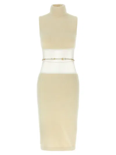 ELISABETTA FRANCHI WHITE GAUZE MIDI DRESS