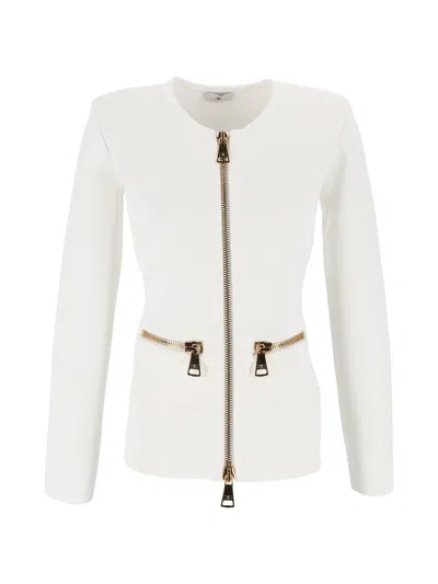 Elisabetta Franchi White Gold Hardware Structured Jacket