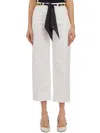 ELISABETTA FRANCHI WHITE JEANS WITH GOLD METALLIC BUTTONS AND BELT WITH CHAIN