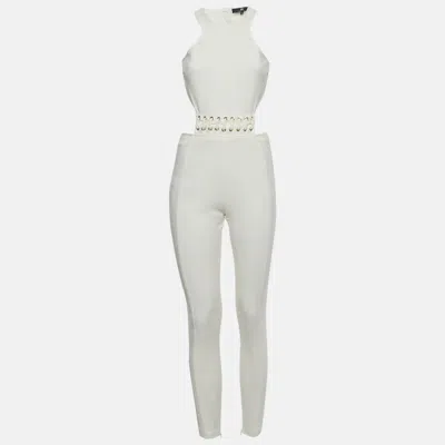 Pre-owned Elisabetta Franchi White Jersey Lace Up Backless Jumpsuit M