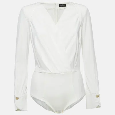 Elisabetta Franchi White Jersey Plunging Neck Bodysuit