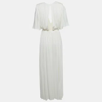 Pre-owned Elisabetta Franchi White Jersey Plunging Neck Gathered Maxi Dress S